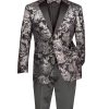 VINCI Silver Modern Fit Paisley Velvet Fashion Blazer