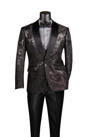 VINCI black slim fit floral blazer