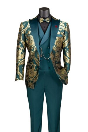 VINCI emerald modern fit 3pc floral suit