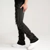 Taker branded black stacked frayed jeans