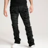 Taker branded black stacked frayed jeans