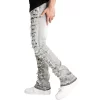 Taker brand, Grey Stacked, Frayed Jeans - side view