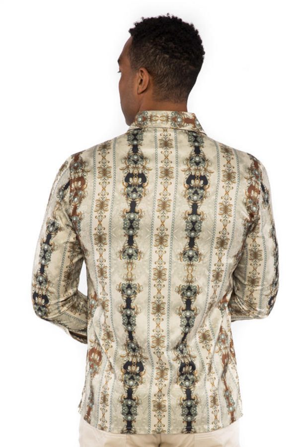 Prestige Fashion Dress Shirt in cream color for men, back view