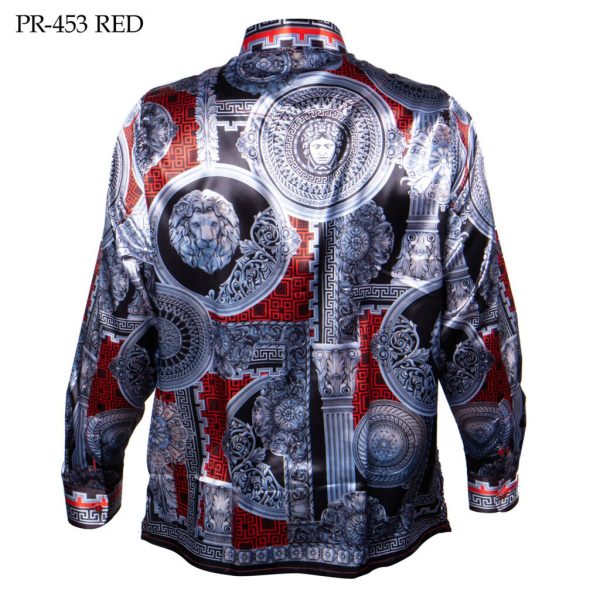 Prestige red, patterned, regular fit baroque dress shirt for men