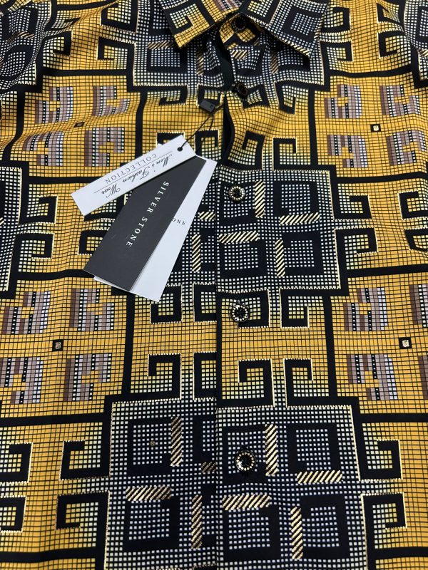 Silver Stone-SSFL-59-Yellow4 Silver Stone Yellow Regular Fit Baroque Fashion Dress Shirt