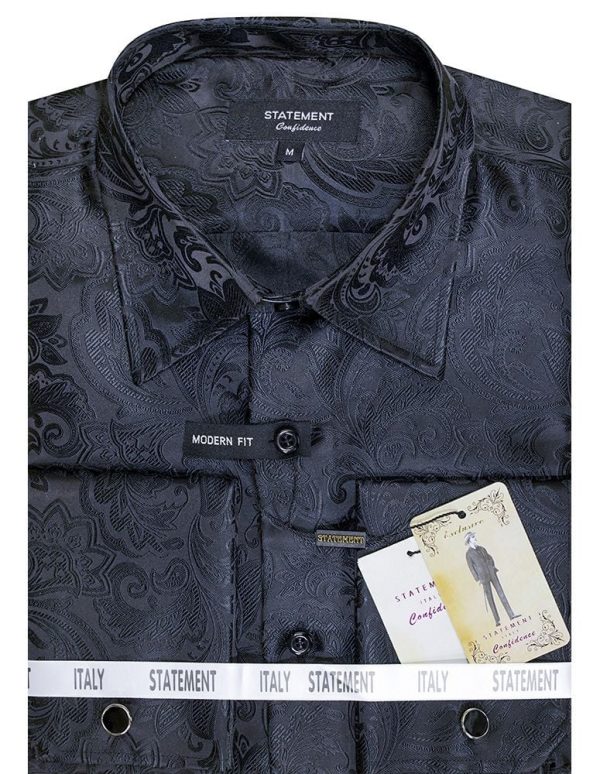 Black Statement Clothing branded, regular fit paisley dress shirt