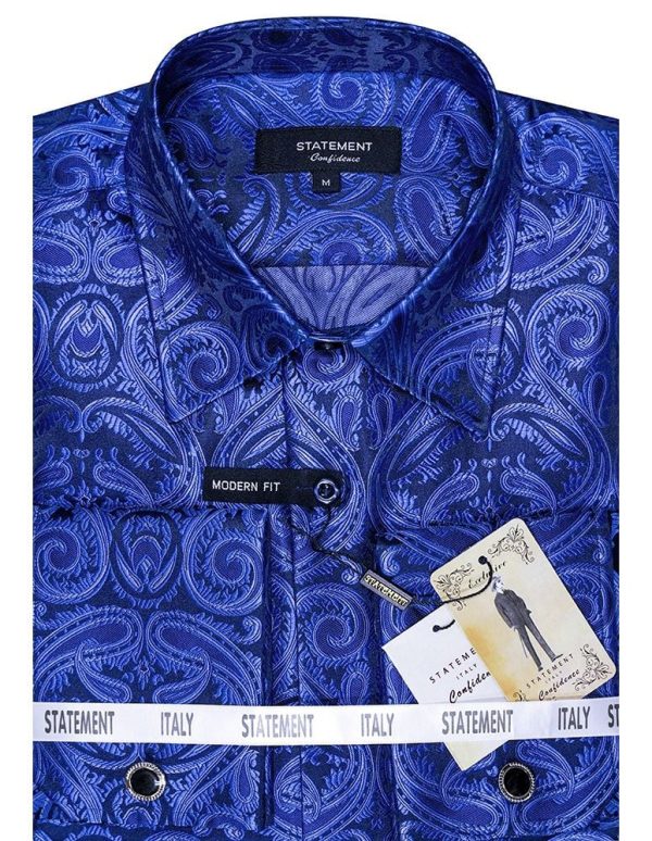 Sapphire colored, regular fit paisley dress shirt in Statement Clothing brand